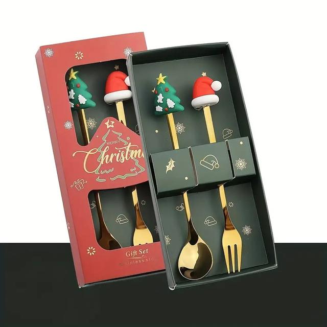TEMU Juego y tenedor de acero inoxidable para Navidad, perfecto para postres, café y té - un gran regalo para las fiestas y la decoración de fiestas.