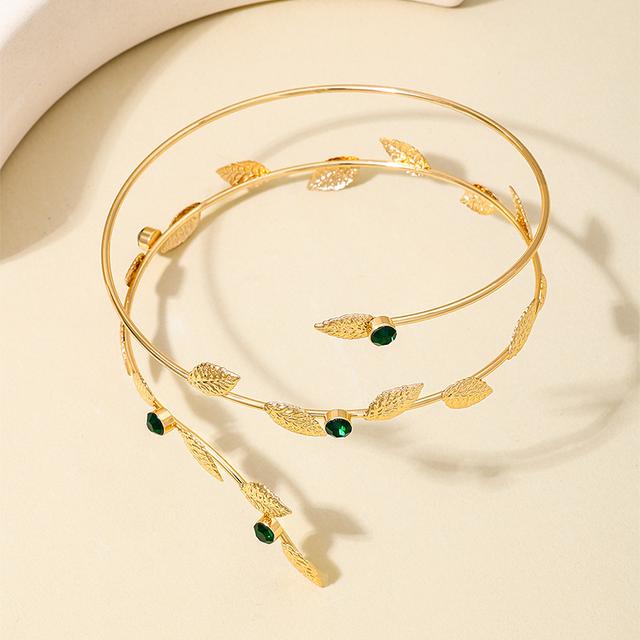 TEMU 1 Braçadeira Feminina Estilo Feriado com Folhas de Metal Dupla de Extremidade Aberta, Estilo Ins Elegante e Moderno Europeu e Americano