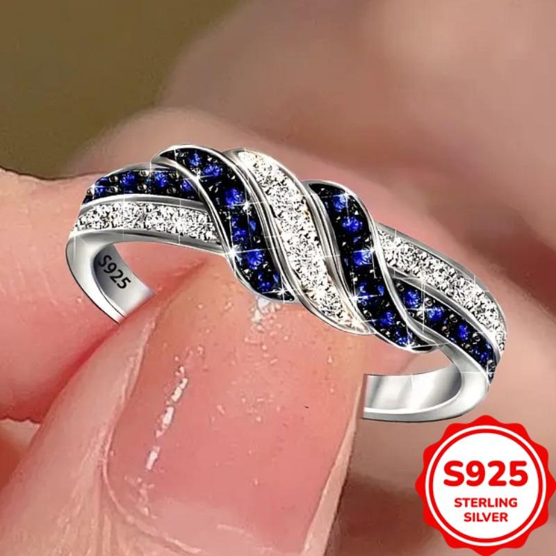 TEMU 1pc Women's Promise Ring, S925 Pure Silvery Blue Synthetic Zirconia Twisted Carvings Engagement Jewelry
