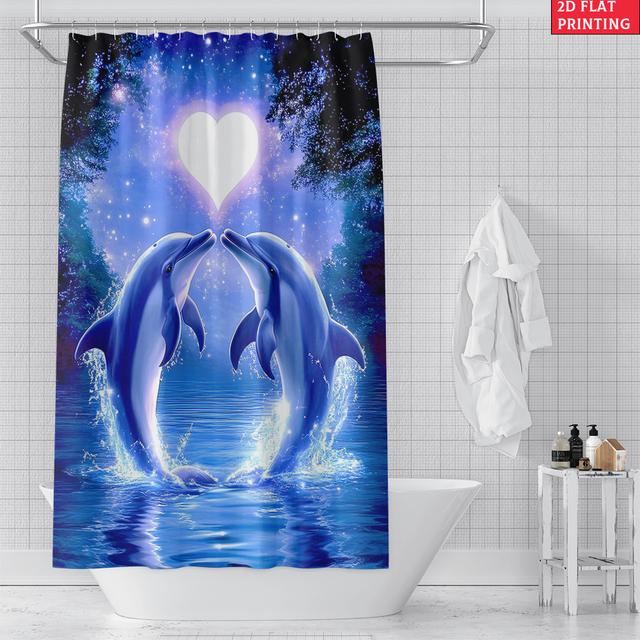 TEMU 2d Flat, 2d Flat 1pc Dolphin Curtain Ensemble Decorative, Elegant Bathroom Decor For Home And Hotel, 2d Flat