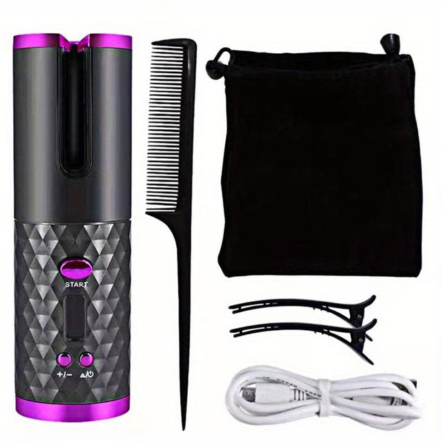 TEMU Professional Curling Iron Electric Curling Iron Convenient Hair Care Styling Tool Usb Rechargeable Ceramic Wave Ceramic Curling Iron Curling Wand Lcd Display Rotating Curling Wave Styler Perm