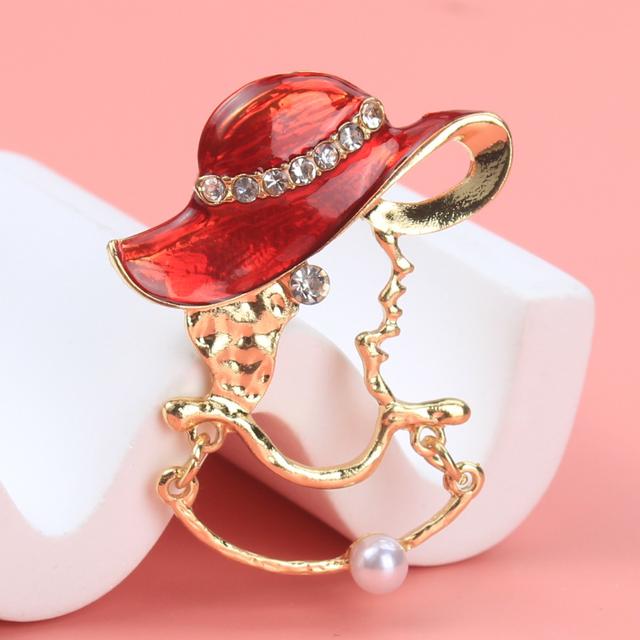 TEMU Painted Red Sun Hat Corsage Pin Cutout Portrait High-end Brooch Pin Coat Corsage Accessories.