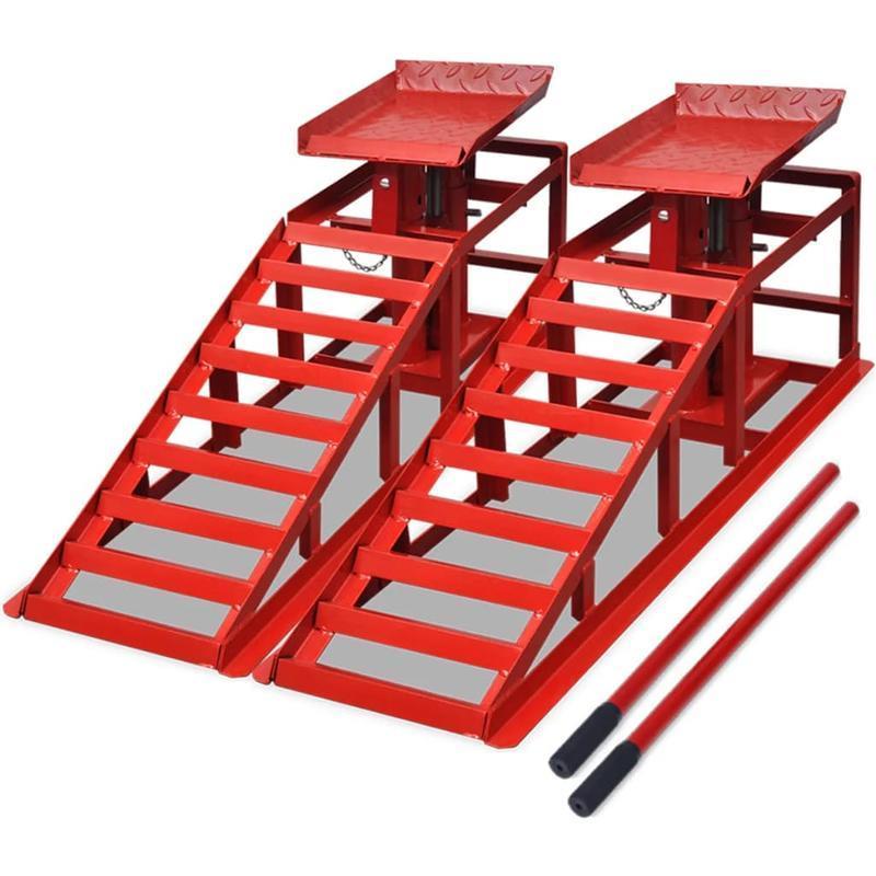 TEMU 2pcs 2t High-performance Hydraulic Car Lift Ramp – 2,000kg, Height Adjustable 37.5cm, Stainless Steel, Ideal For Diy Oil And Truck Repairs