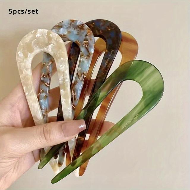 TEMU 5pcs Retro U-shaped Hair Clips Set - Fashionable Antique Style Hair Accessories For Buns And Sticks - Versatile Hairpins For Christmas Gifts, Ideal For Mom And Girlfriend