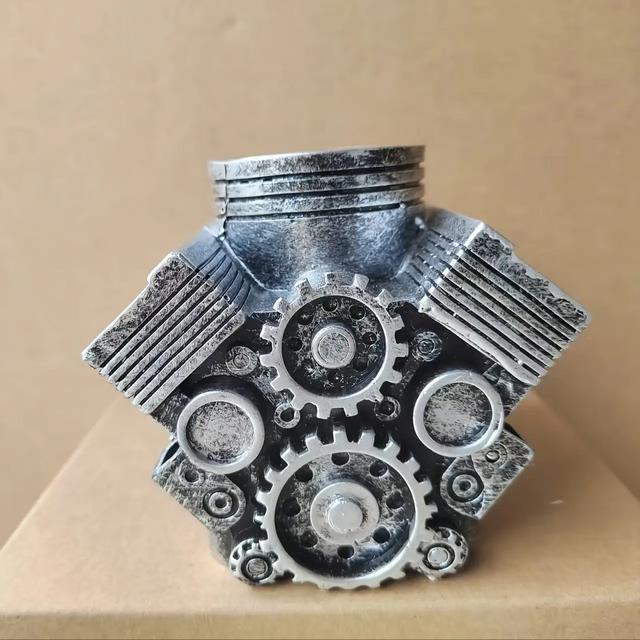 TEMU V8 Motorrad Stifthalter - Realistischer Auto Zylinder Schreibtisch Organizer, Hochkapazität Harz Aufbewahrung für Büro- & Schulbedarf, Simulationsmotor Design