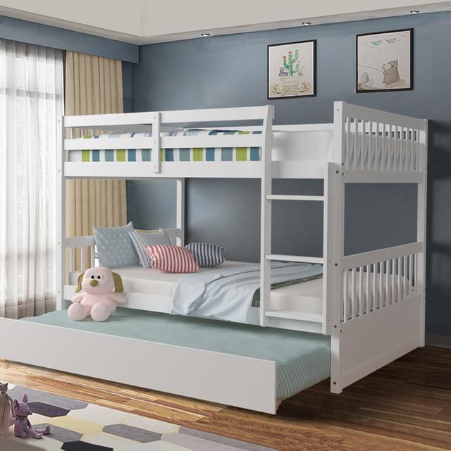 TEMU Gymax Full Over Full Bunk Bed Platform Wood Bed Bed W/ Trundle & Ladder Rail