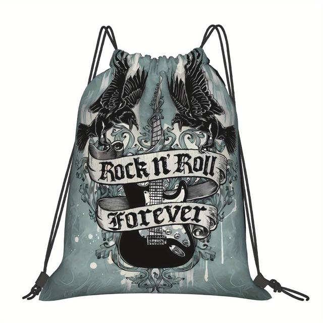 TEMU Rock N Roll Forever Drawstring Backpack For Hiking Gym And Travel Durable Creative Patterned Women Men's Backpack
