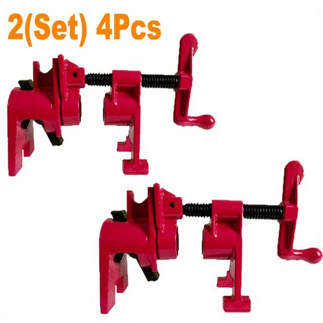 TEMU 2セットの4個の重厚な鋳鉄パイプクランプ、木工用 - こまかつ設計された赤いハンドル、リリースクランプ、3/4インチのスレッドパイプ用の耐久性のある鋳鉄、木工や家具組み立ての正しい位置付けを保証するために完璧 | ねじれに強い鋼材構造