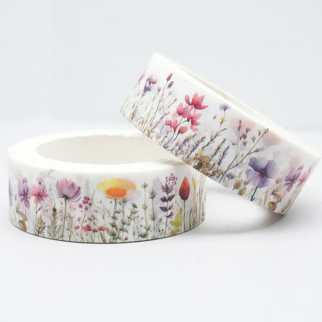 TEMU 1 Role 10m x 15mm Květinová & Motýlková Washi Páska - Živé Jarní Designy, Vysoce Kvalitní Dekorativní Lepicí Pásky Řemesla, Balení Dárků, Plánovače a Scrapbooking