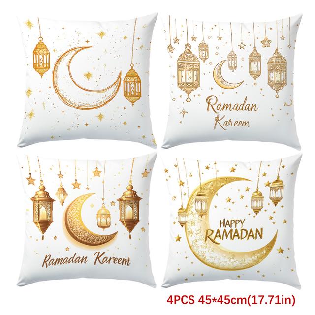 TEMU 4 st, Enkelsidigt tryckta örngott, med en gyllene Ramadanlykta och månmönster, mäter 17.71*17.71 tum, lämpliga för heminredning på vardagsrumssoffor och sovrum, kuddinsatser ingår ej