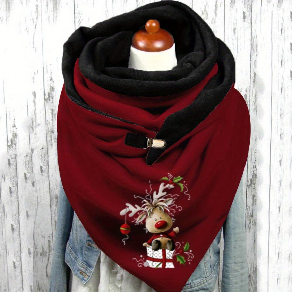 TEMU Autumn/winter Women's Scarf, Holiday Reindeer Cartoon Print Triangle Scarf, Christmas Outfit Accessory