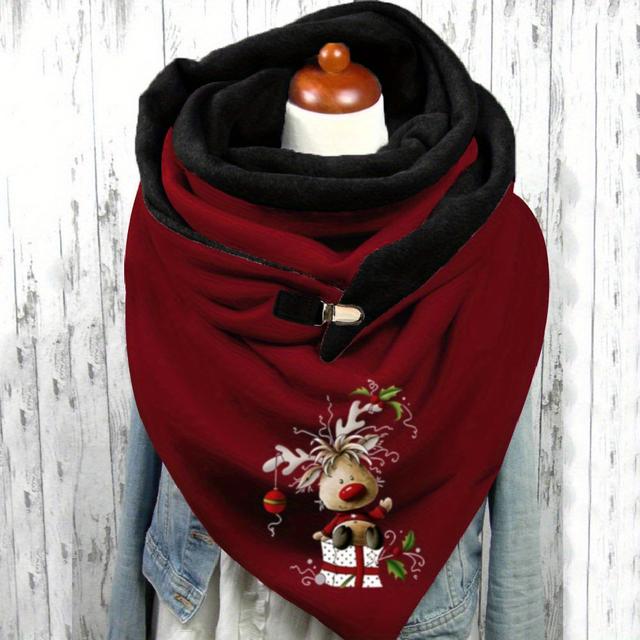 TEMU Autumn/winter Women's Scarf, Holiday Reindeer Cartoon Print Triangle Scarf, Christmas Outfit Accessory