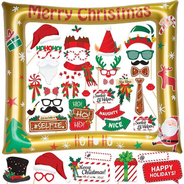 TEMU Christmas Inflatable Photo Frame 39 Pieces Photo Props Christmas Decoration Photo Box Accessories Santa Photo Frame Props Photo Booth Props