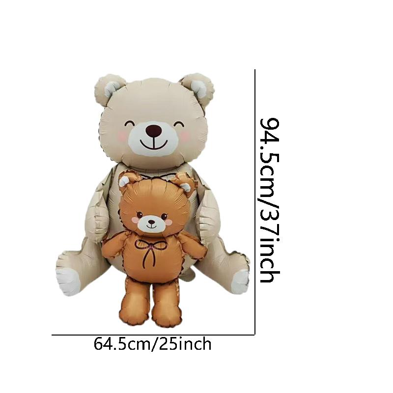 TEMU 1/2pcs 37-inch Sitting/standing Brown Teddy Bear Balloon With Base, Birthday Theme Party Atmosphere Decoration, Indoor Tabletop Party Setup, Foil Balloon