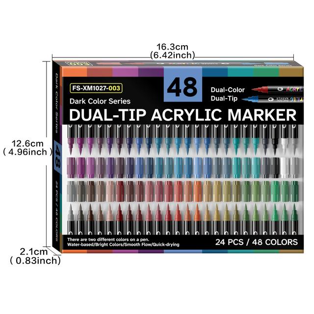 TEMU 48-color Dual-tip Water-based Acrylic Marker Set: Soft Brush Tip Markers For Rock Painting, Wood, Stone, Glass, Diy Crafts, And Art Supplies