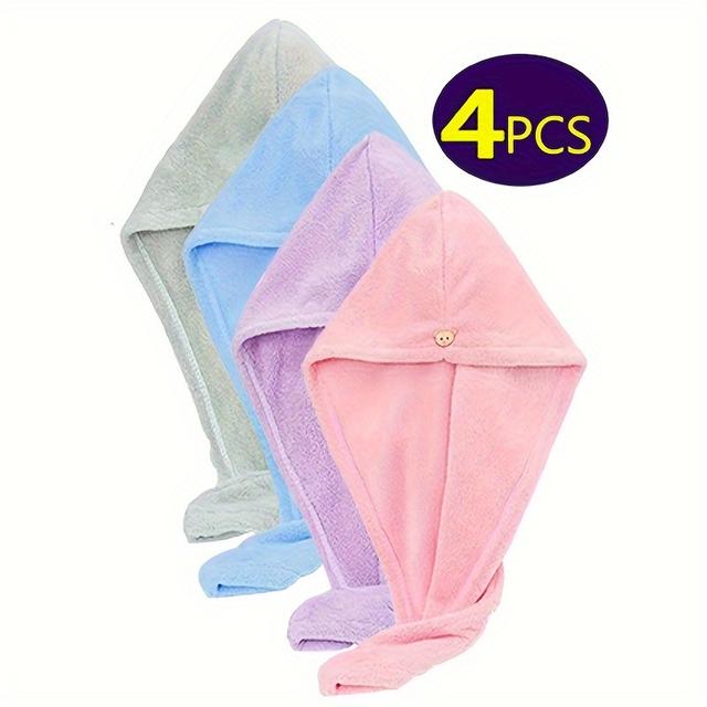 TEMU 4pcs Women's Single Layer Hair Towel, Quick Dry Towel With Snap Button, Suitable For Wet Hair, Long Thick Curly Hair, Soft Hair Drying Towel Wrap
