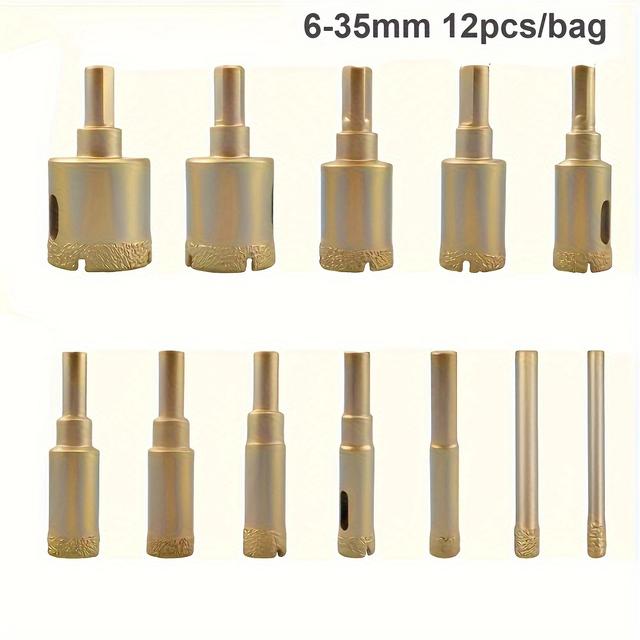 TEMU 12pcs Diamond-coated Drill Bit Set, Kit For Glass, Marble, Granite, Stone, Tiles, And Ceramics Ranging From 6 To - Manual Tools