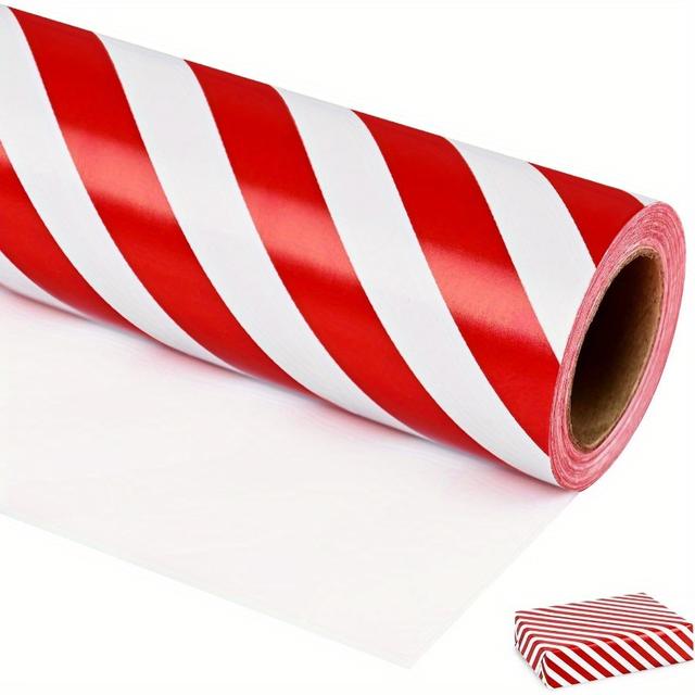 TEMU Christmas Gift Paper - Red And White Striped Design, 43cm X , Durable For Holiday & Party Decorations, Suitable For Gift Wrapping And Christmas Decoration.
