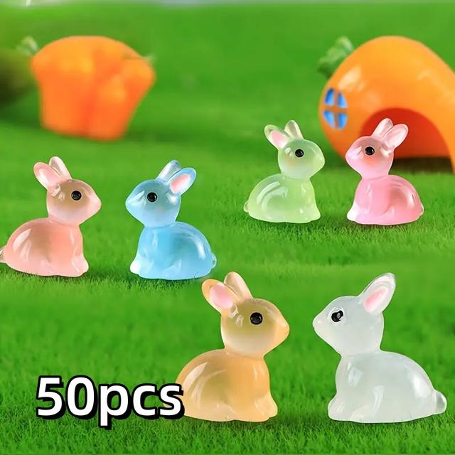 TEMU 100/50 Stück Bunte Leuchtende Hasen Garten Miniatur Skulpturen - Moos Landschaft Dekorationen, Kreative Harz Handwerke für Handgemachte Projekte, Perfekte Weihnachts- & Halloween Geschenke
