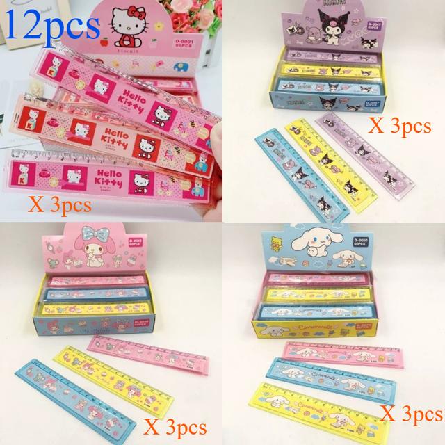 TEMU 12 reglas de Sanrio de dibujos animados - herramientas de medición con temática de anime de Kitty, y otros personajes, plástico duradero, ideal para y