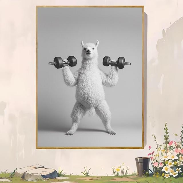 TEMU 1pc Frameless Fitness Alpaca Poster - 12x16"/16x24" Humorous Animal Art With Dumbbells, Wall Decor For Gyms & Home Workouts, Perfect Gift For Fitness Enthusiasts, Gym Accessories
