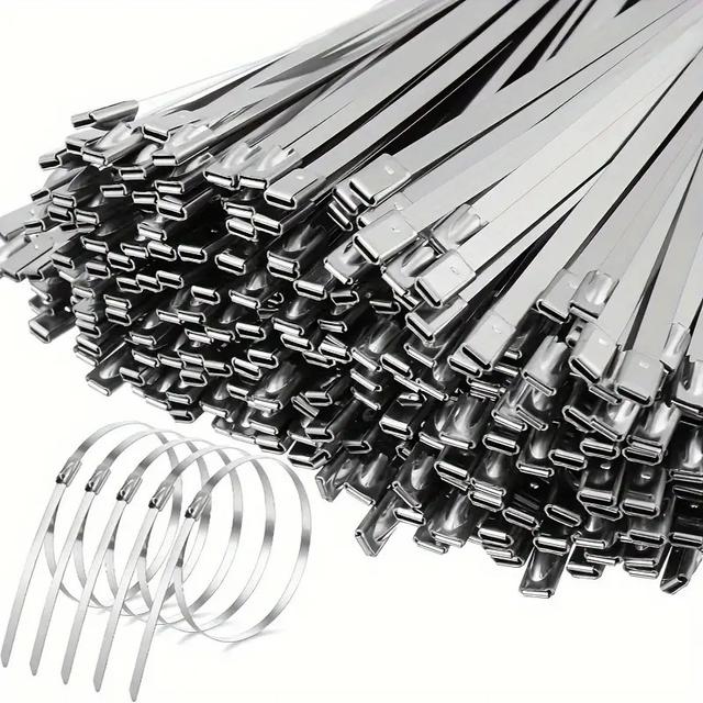 TEMU 150pcs Durable 304 Stainless Steel Cable Ties - 4.6 Inch Wide, Self-locking, Marine Grade, Anti-corrosion, High Temperature Resistant Cable Management Straps