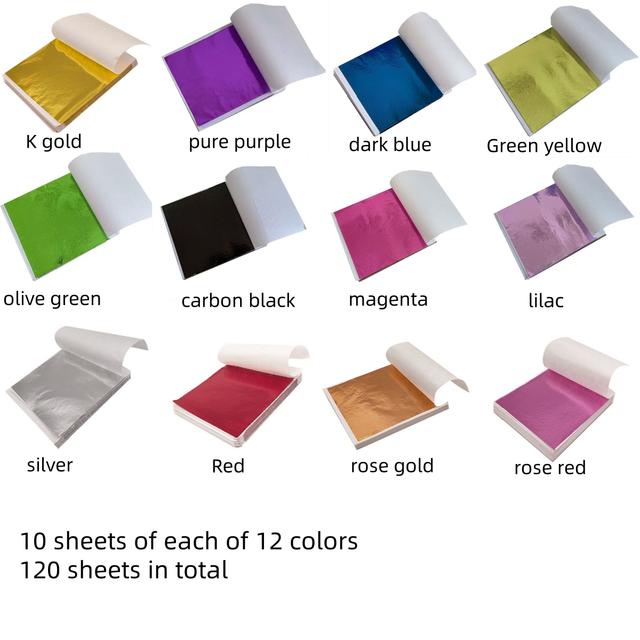 TEMU 120 Sheets Foil Set - Diverse Colors For Epoxy Resin, Slime, Art, And Diy Crafts - Metallic Aluminum Material, Easy Application