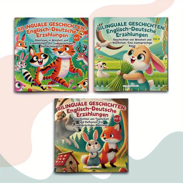 TEMU Bilinguales Set von Geschichtenbüchern: Eine 3-bändige Buchreihe für Kinder, um Englisch und Deutsch zu lernen