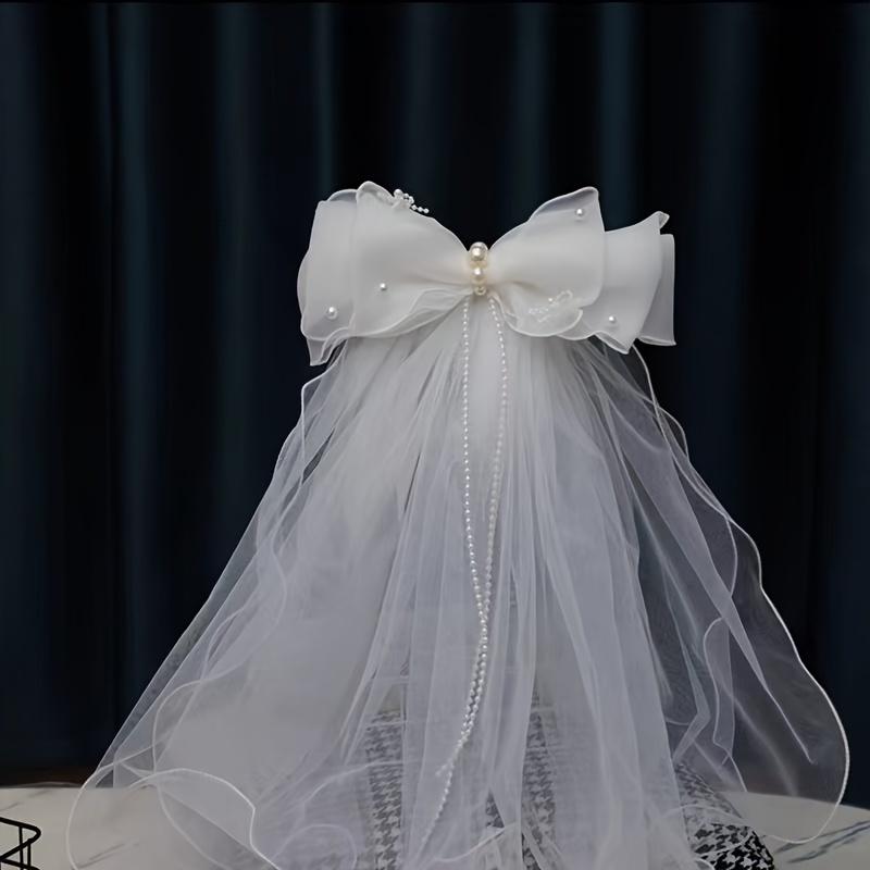TEMU Elegant Bridal Veil With Double Bow: A Delicate Lace Headpiece For Your Wedding Day