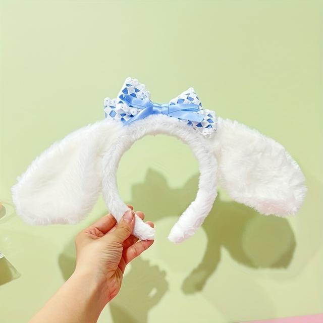 TEMU 1pc 1pcs Cinnamon Dog Ears Headband - Cute Plush Non-slip Hair Hoop With Bowknot, Accessory Suitable For Women & Daily Use