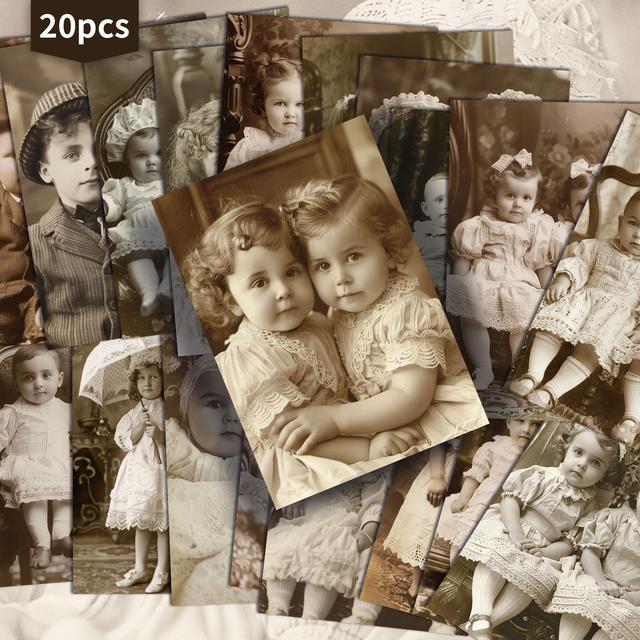 TEMU 20-pack Vintage Twin Girl And Boy Postcards - 4x6 Inches Junk Journal Paper, Classic Pinup Illustrations, Collectible Decorative Painting Cards For Scrapbooking & Crafting