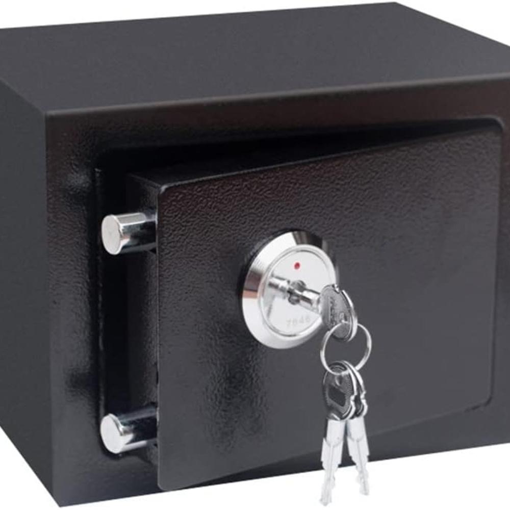 TEMU Compact , Wall-mounted Safe With A Locking Mechanism, Fire-resistant Storage Unit, Metal Cash Container, Small Safe For Identification Cards, Important Papers, And Jewelry, Measuring 17 X 17 Cm