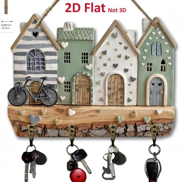 TEMU 2d Flat, Wooden Wall-mounted Key Holder With 4 Hooks, Ideal For Entryway, Porch, And Living Room Decor – A Vintage-inspired Piece For , Suitable For 11 Holidays