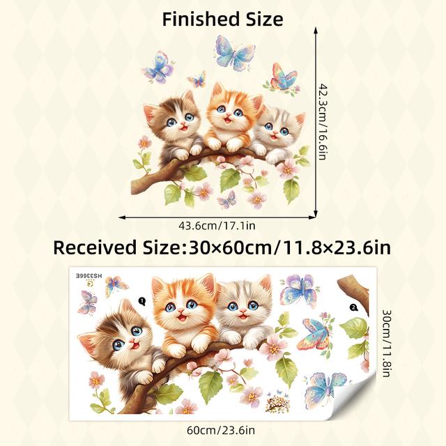 TEMU 1pc Of Pvc Watercolor Wall Stickers Featuring A Cute Cat, Tree Branches, And Butterflies, Perfect For Decorating Bedrooms, Living Rooms, Playrooms, And As Holiday Gifts