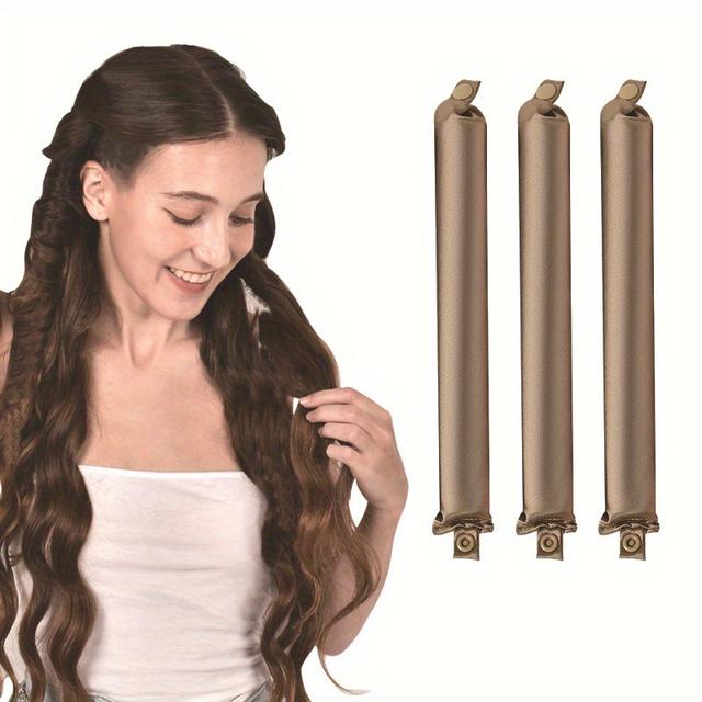 TEMU 3pcs/set Heatless Hair Curlers For Big Waves, Curling Rods, Sleep Styling Tool