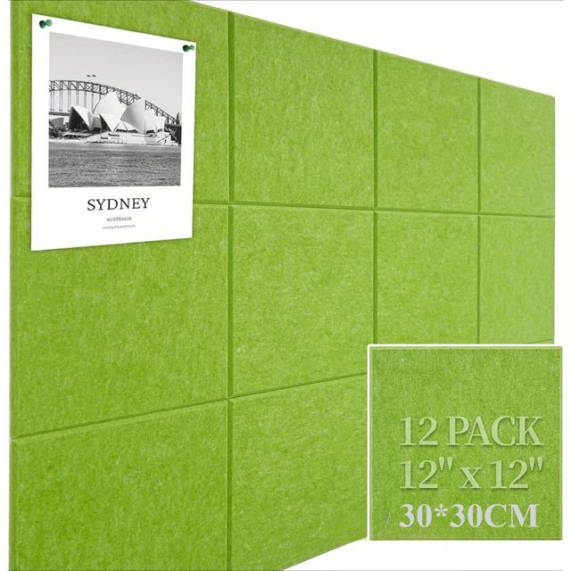 TEMU 12-pack Large Size Felt Board Wall Tiles, Felt Bulletin Board, Mosaic Wall Stickers, Self-adhesive Backing, Board, Wall Decoration Panel, Room Soundproof Board