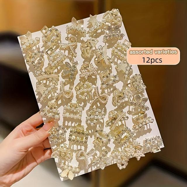 TEMU Conjunto de 12 Piezas de Horquillas para el Cabello con Pedrería Brillante - Estilos Variados, Material de Aleación y , Adecuado para Uso Diario y Fiestas