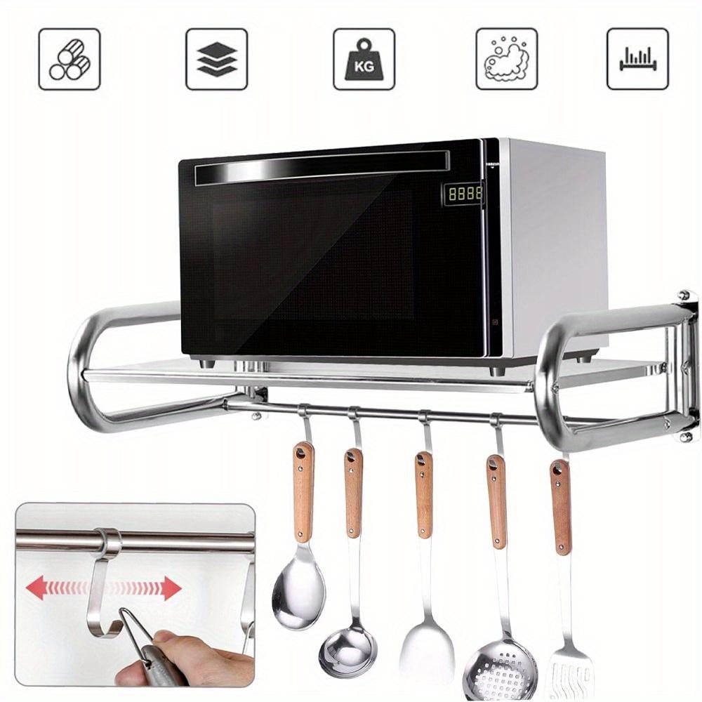 TEMU Microwave Stand, Microwave Brackets Wall Mounted, Kitchen Shelf With Hooks Microwave Rack, Home Kitchen Microwave Holder
