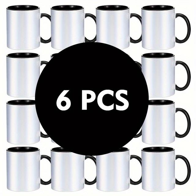 TEMU Set Of 6 Customizable Ceramic Coffee Mugs, 11-ounce Sublimation Set, Suitable For Family Cups, Birthday Gifts, Party Supplies, Reusable Tableware For Men And Women