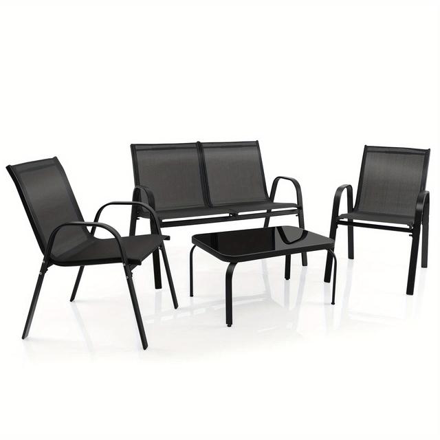 TEMU 4pcs Garden Furniture Set, Balcony Furniture, Patio Furniture, Seating Group, Seating Set For 4 , Garden Set . 2 Chairs, Bench & Table, For Balcony, Terrace, Garden