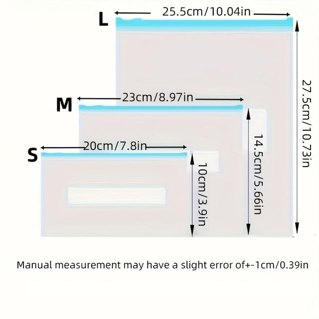 TEMU 100 Reusable Transparent Storage Bags - Durable Plastic, Colorful Labels, Fruit, Vegetable, Bean And Meal Prep Organizing Pouches