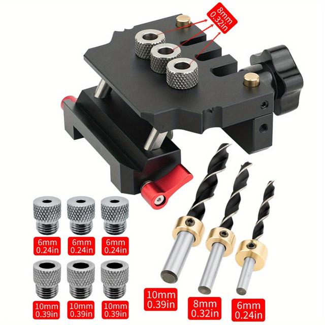TEMU 3-in-1 Self Centering Doweling Jig Kit, Drill Guides Locator For Straight Holes Biscuit Joiner, Multifunctional Adjustable Woodworking Joints Tool