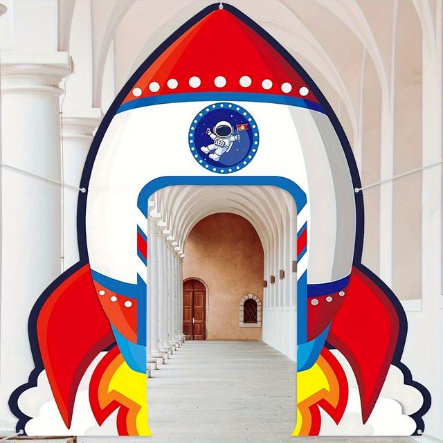 TEMU Banner de Puerta 2D, 1 Pieza Banner Espacial 2D, Decoración de Espacial 150*145cm, Suministros para Fiesta Espacial Fondo de Espacial, Letrero Temático Solar Galáctico para Porche