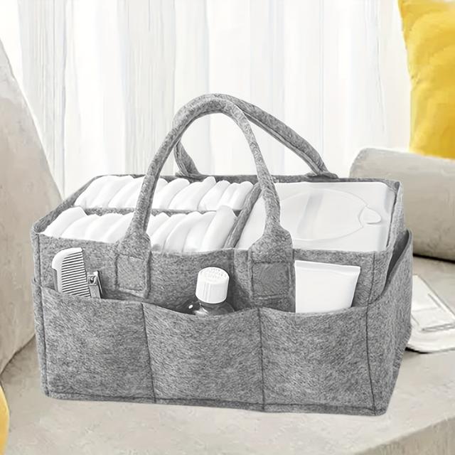 TEMU Large Capacity Foldable Diaper Organizer Bag With Handle - Gray Fabric Travel Accessory Storage Pouch, Multiple Compartments For Easy Organization