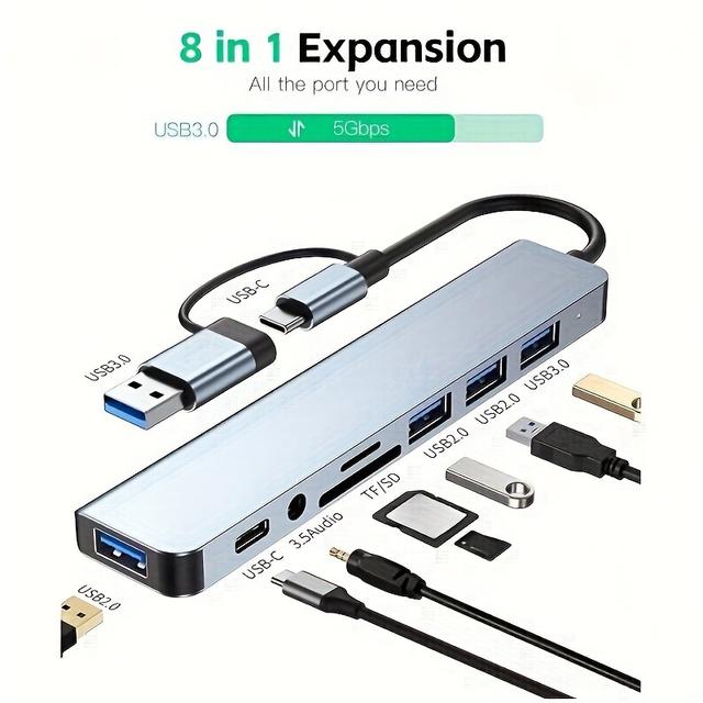 TEMU Usb Usb Splitter Usb Expander With 4 Usb Ports 1 Usb C Port T F/sd Card Reader Audio Output Compatible With Book/pad Pro/dell/ Laptops/phones