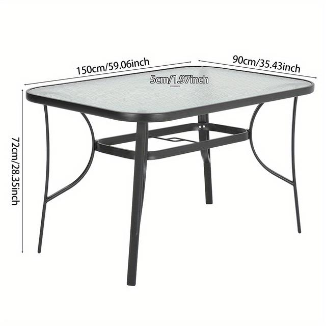 TEMU 1pack Black/ Brown Outdoor Garden Courtyard Tempered Glass Corrugated Rectangular Table 120*80* 77/ 150 *90*72 (with Umbrella Hole) Tempered Glass Thickness 5mm, Umbrella Hole Diameter 51mm
