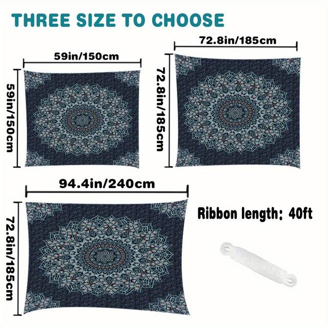TEMU 1pc Bohemian Mandala Pattern Camping Tarp Sun-protective Garden Courtyard Canopy Beach Sunshade Curtain Outdoor Adventure And Decoration Convenient Storage(excluding Poles)