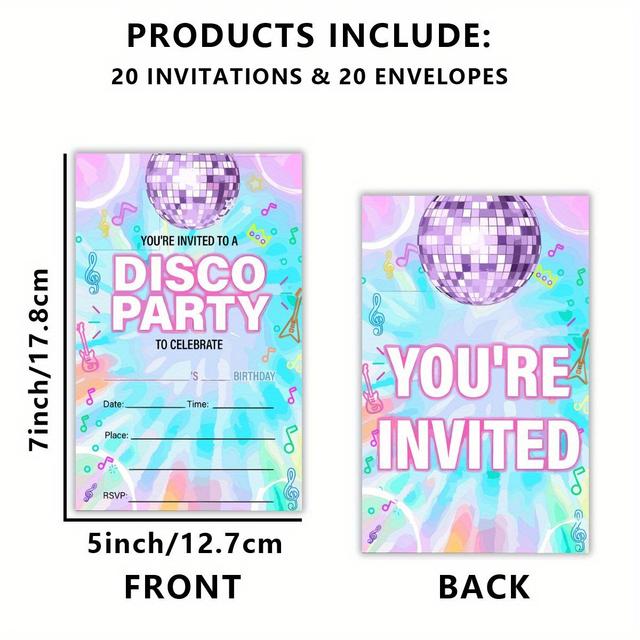 TEMU 20 Stück Disco- & Geburtstagsparty Einladungen mit Umschlägen - Vielseitig für Jungen, Mädchen, Erwachsene | Perfekt für Halloween, Weihnachten, Abschlussfeiern, Jubiläen & Hochzeiten