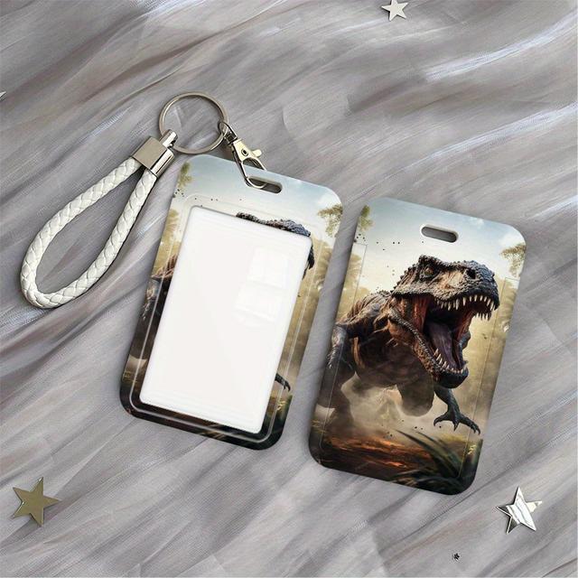 TEMU حامل بطاقة ديناصور - منظم بطاقات بلاستيكي متين مع حبل لتعليقها للطلاب، العمل والباص - تصميم حيواني ديناصوري جذاب، حافظة واقية للاستخدام في المدرسة والمكتب، ديكور غرفة ديناصور