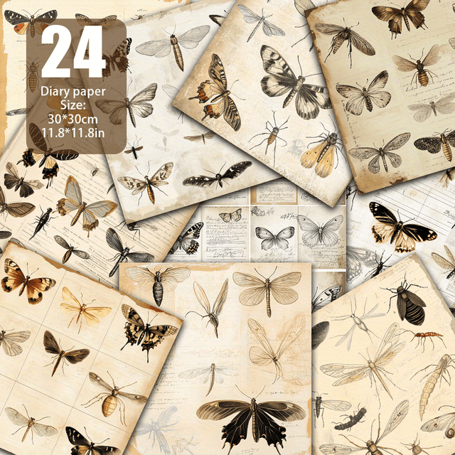 TEMU Vintage Illustrations And Historical Documents - Antique Style, 11.8" X 11.8", 24 Sheets